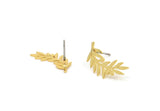 Gold Leaf Earring, 6 Gold Plated Brass Branch Shaped Stud Earrings, Findings (18x8x0.60mm) A3027