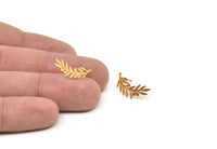 Gold Leaf Earring, 6 Gold Plated Brass Branch Shaped Stud Earrings, Findings (18x8x0.60mm) A3027