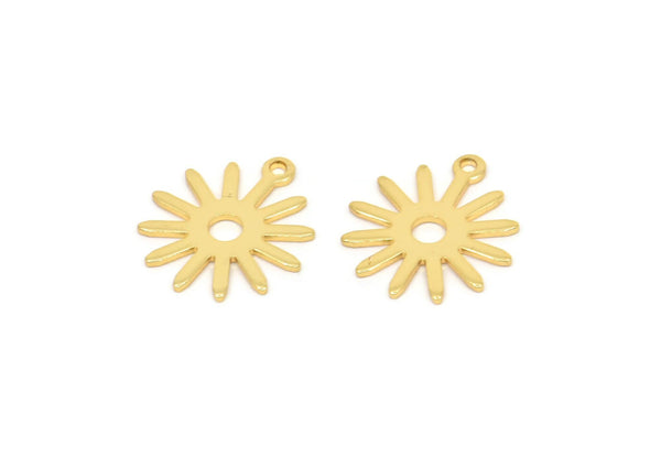 Gold Sun Charm, 8 Gold Plated Brass Sun Charms With 1 Loop, Findings (17x15x0.80mm) M01305