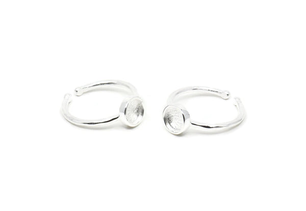 Silver Ring Setting, 925 Silver Round Ring With 1 Stone Setting - Pad Size 6mm N1763