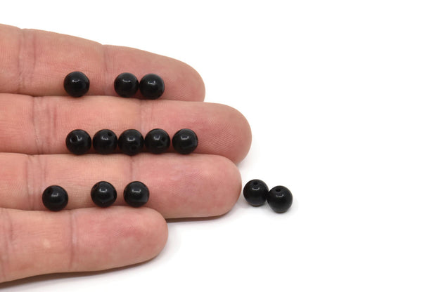Vintage Black Beads, 24 Vintage Black Round Beads  (7mm) CF70 T011