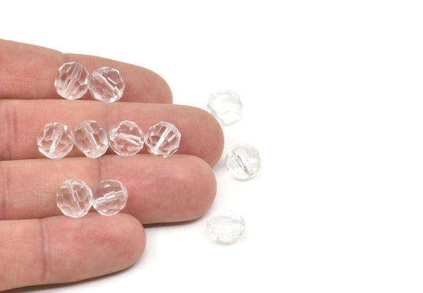 Vintage Faceted Bead, 12 Vintage Glass Faceted Clear Beads  (9mm) CF71 T090