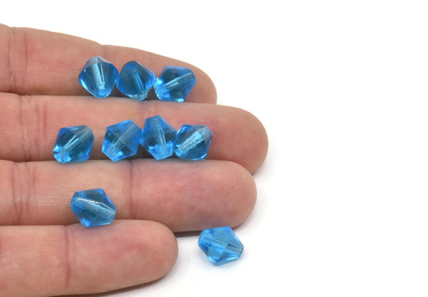 Vintage Blue Bead, 12 Vintage Glass Faceted Blue Beads (10x9.5mm) CF73 T097