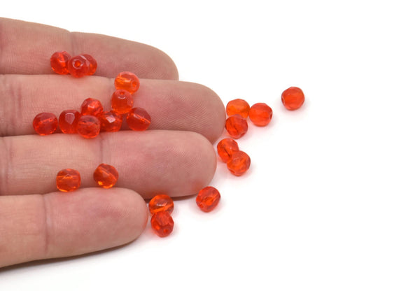 Vintage Orange Bead, 24 Vintage Glass Faceted Orange Beads (6mm) CF75 T022