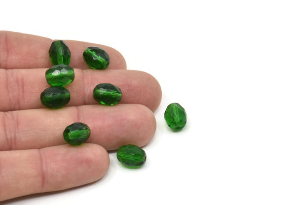 Vintage Faceted Bead, 12 Vintage Green Czech Glass Round Faceted Beads CF76 T059