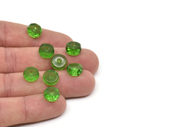 Vintage Faceted Bead, 12 Vintage Green Czech Glass Round Faceted Beads CF78 T065