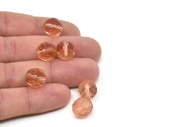 Vintage Peach Bead, 12 Vintage Glass Faceted Peach Beads (12mm) CF79 T099