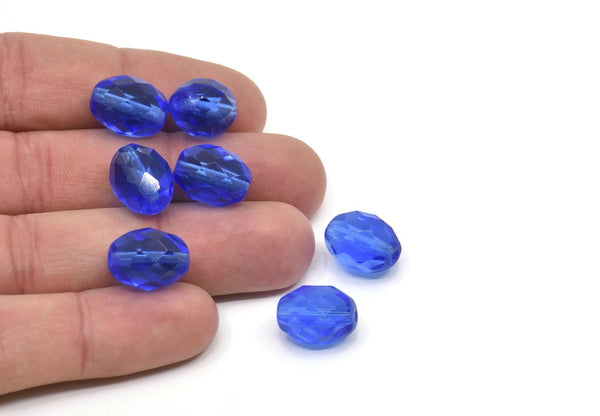 Vintage Blue Bead, 12 Vintage Glass Faceted Blue Beads (15x12mm) CF83 T081