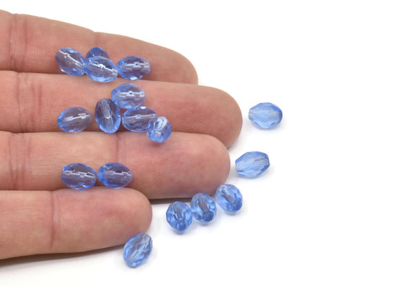 Vintage Blue Bead, 24 Vintage Glass Faceted Blue Beads (9x7mm) CF85 T012