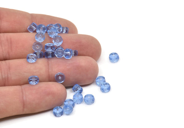 Vintage Blue Bead, 24 Vintage Glass Faceted Blue Beads (6x3mm) CF87 T014