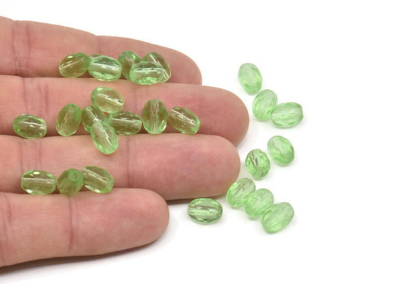 Vintage Faceted Bead, 24 Vintage Green Czech Glass Round Faceted Beads (9x6) CF88 T036