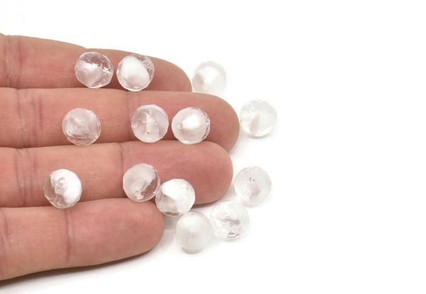 Vintage Faceted Bead, 12 Vintage Glass Faceted Clear Beads (10mm) CF93 T012