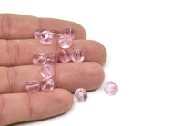 Vintage Faceted Bead, 12 Vintage Light Pink Czech Glass Rectangle Faceted Beads (7x6mm) CF103 T023