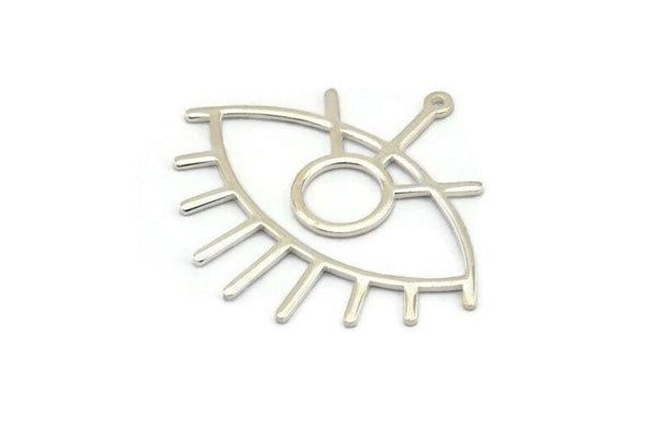 Silver Eye Charm, 925 Silver Eye Charms With 1 Loop, Pendants, Earrings (42x38x1mm) D0649