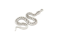 Silver Snake Charm, 6 Antique Silver Plated Brass Snake Pendants With 1 Loop, Charms, Findings (42x19x0.60mm) A5948