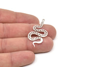 Silver Snake Charm, 6 Antique Silver Plated Brass Snake Pendants With 1 Loop, Charms, Findings (42x19x0.60mm) A5948