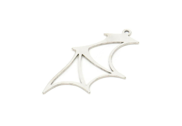 Silver Wing Charm, 6 Antique Silver Plated Brass Bat Wing Charms With 1 Loop, Charm Pendants (35x19.5x0.60mm) A6762