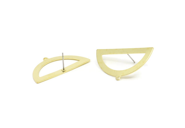 Semi Circle Earring, 4 Raw Brass Half Moon Stud Earrings With 1 Loop (38x20x0.80mm) M502 A5801