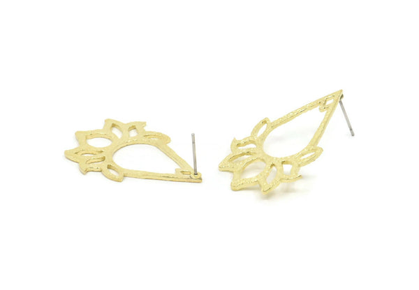 Brass Flower Earring, 2 Raw Brass Lotus Flower Stud Earrings, Findings (35x24mm) BS 2431 A5836