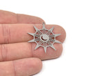 Steel Sun Charm, Stainless Steel Sun Charms With 1 Loop, Findings, Earrings (34x31x0.80mm) SMP2026