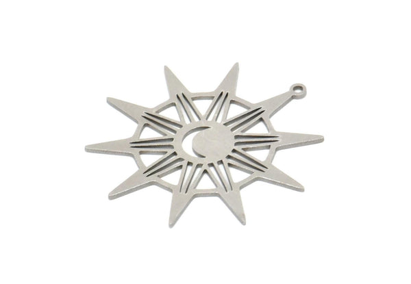 Steel Sun Charm, Stainless Steel Sun Charms With 1 Loop, Findings, Earrings (34x31x0.80mm) SMP2026