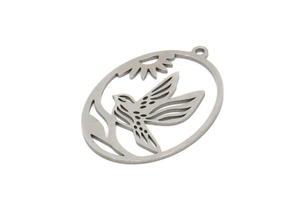 Steel Oval Charm, Stainless Steel Bird Charms With 1 Loop, Bird Charms, Findings (30x21x0.80mm) SMP2023