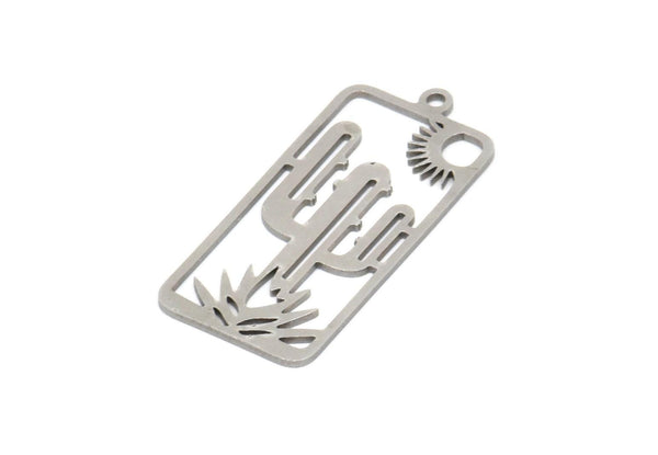 Steel Cactus Charm, Stainless Steel Cactus Charms With 1 Loop, Earring Charms, Findings (33x15x0.80mm) SMP2036