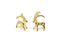 Gold Goat Charm, 2 Gold Plated Brass Mountain Goat Charm Earrings With 1 Loop, Pendants, Findings (17x20mm) N0999