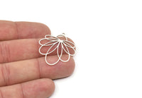 Silver Flower Charm, 4 Antique Silver Plated Brass Flower Charms With 1 Loop, Charm Pendants (33x30x0.60mm) A6742