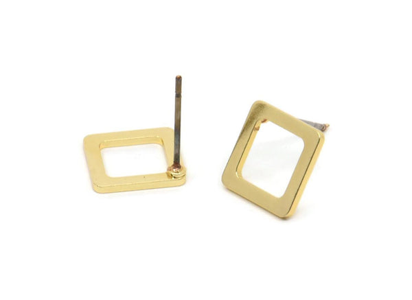 Gold Square Earring, 6 Gold Plated Brass Square Stud Earrings (10x0.80mm) Y115 A1816