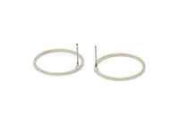 Silver Circle Earring, 6 Silver Tone Circle Stud Earrings (22x1x1mm) BS 1093 A1455