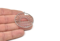 Steel Round Charm, Stainless Steel Rising Sun And Wavy Patterned Round Shaped Charms With 1 Loop, Charm Pendants (41x39x0.80mm) SMP2040