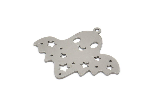Steel Ghost Charm, Stainless Steel Cute Ghost Charms With 1 Loop, Star Charms, Findings (28.5x34x0.80mm) SMP2051