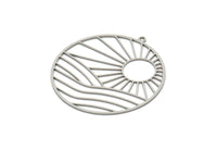 Steel Round Charm, Stainless Steel Rising Sun Patterned Round Shaped Charms With 1 Loop, Charm Pendants (41x38.5x0.80mm) SMP2052