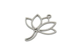 Steel Lotus Charm, Stainless Steel Lotus Flower Charms With 1 Loop, Findings (26x22x0.80mm) SMP2053