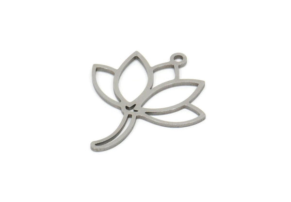 Steel Lotus Charm, Stainless Steel Lotus Flower Charms With 1 Loop, Findings (26x22x0.80mm) SMP2053