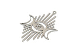 Steel Moon Charm, Stainless Steel Crescent Moon And Sunshine Shaped Charms With 1 Loop, Findings (37x26x0.80mm) SMP2055