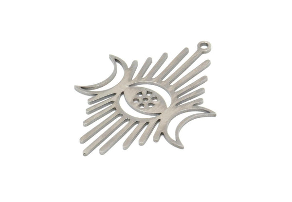 Steel Moon Charm, Stainless Steel Crescent Moon And Sunshine Shaped Charms With 1 Loop, Findings (37x26x0.80mm) SMP2055
