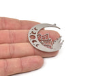 Steel Crescent Charm, Stainless Steel Mountain And Crescent Moon Patterned Charms With 1 Loop, Findings (47x41x0.80mm) SMP2056