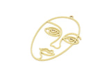 Brass Face Charm, Raw Brass Face Charms With 1 Loop, Face Earrings, Findings (48x30x0.80mm) SMP2067