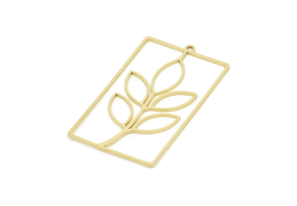 Brass Rectangle Charm, Raw Brass Branch Patterned Rectangle Shaped Charms With 1 Loop, Findings (46x25x0.80mm) SMP2068