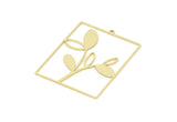 Brass Rectangle Charm, Raw Brass Branch Patterned Rectangle Shaped Charms With 1 Loop, Findings (47x36x0.80mm) SMP2069