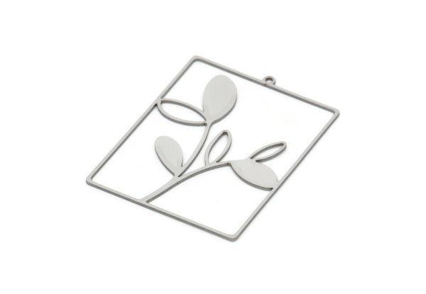 Steel Rectangle Charm, Stainless Steel Branch Patterned Rectangle Shaped Charms With 1 Loop, Findings (47x36x0.80mm) SMP2069