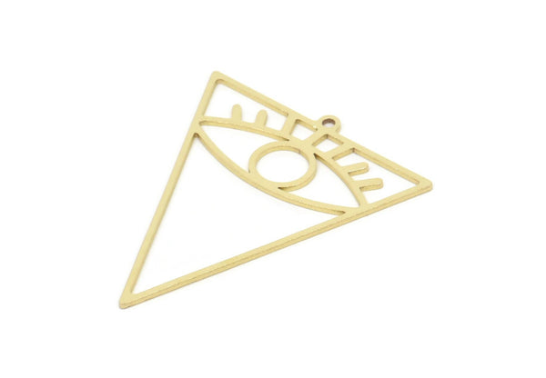 Brass Triangle Charm, Raw Brass Eye Patterned Triangle Shaped Charms With 1 Loop, Findings (40x33x0.80mm) SMP2072