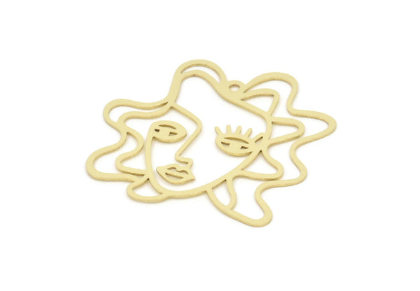 Brass Face Charm, Raw Brass Face Charms With 1 Loop, Face Earrings, Findings (40x43x0.60mm) SMP2084
