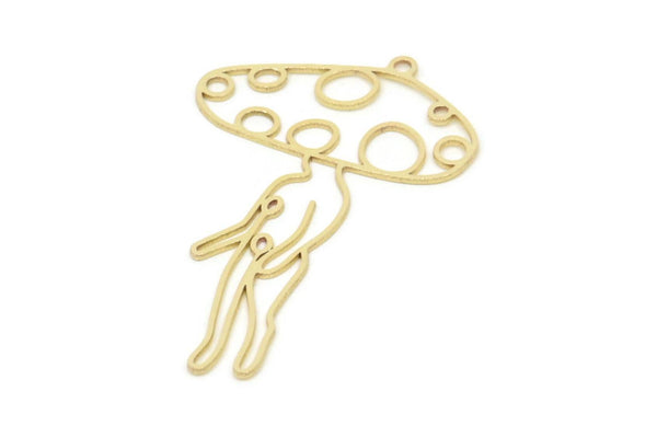 Brass Mushroom Charm, Raw Brass Mushroom Man Charms With 1 Loop, Charm Earrings (43x27x0.60mm) SMP2095
