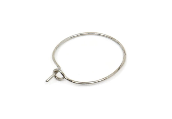 Silver Round Earring, 24 Silver Tone Brass Wire Round Earring Charms, Pendants, Findings (20x0.70mm) BS1243 E350