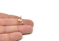 Gold Cabochon Earring, 8 Gold Plated Brass Cabochon Stud Earrings With 1 Hole (7x1mm) E077 A6668
