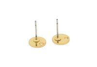 Gold Cabochon Earring, 6 Gold Plated Brass Cabochon Stud Earrings With 1 Hole (8x0.80mm) M045 A5739