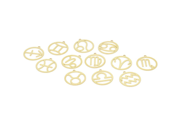 Brass Zodiac Charm, Raw Brass Zodiac Charms With 1 Loop, Pendants, Earring Charms, Findings (22x20x0.60mm) SMP2101